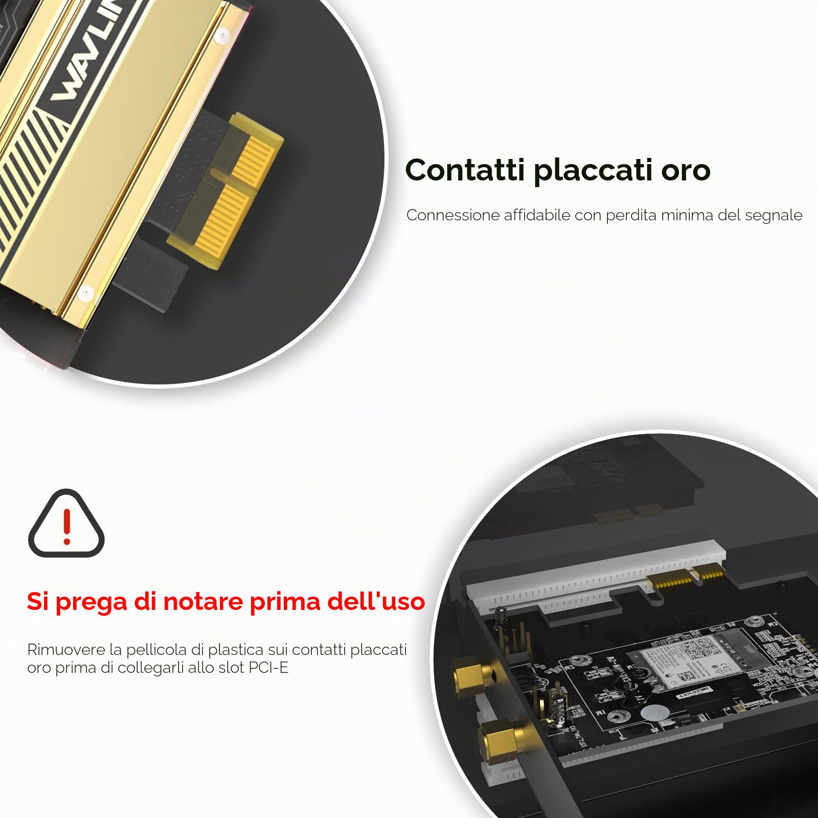 Scheda WiFi WAVLINK 5400Mbps WiFi 6E AX210 Tri-Banda MU-MIMO WPA3 OFDMA Bluetooth 5.3 Low-Profile Coolant Adattatore PCI Express