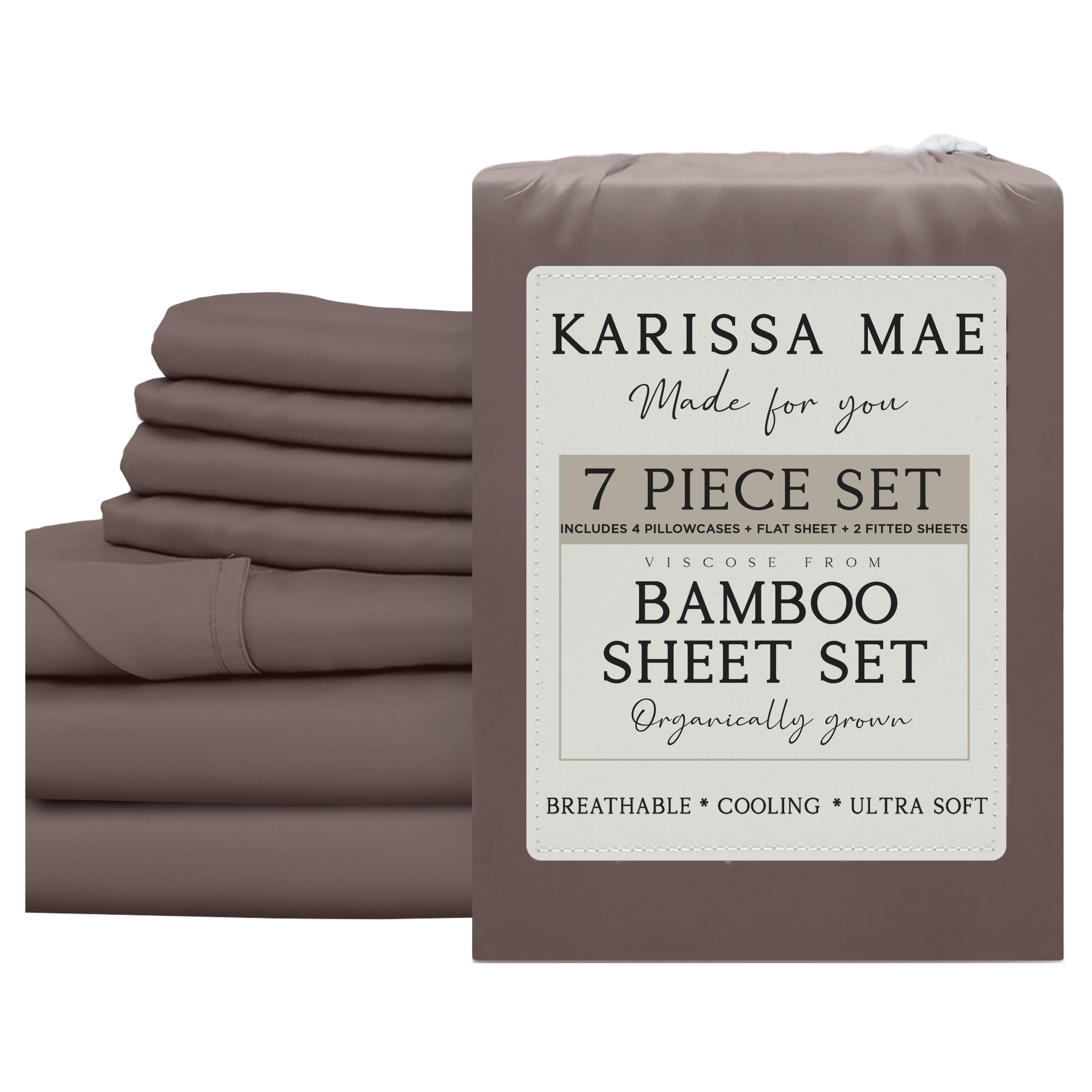 KARISSA MAE 7 Piece Luxury Bamboo Viscose Split King Sheets, FSC Certified