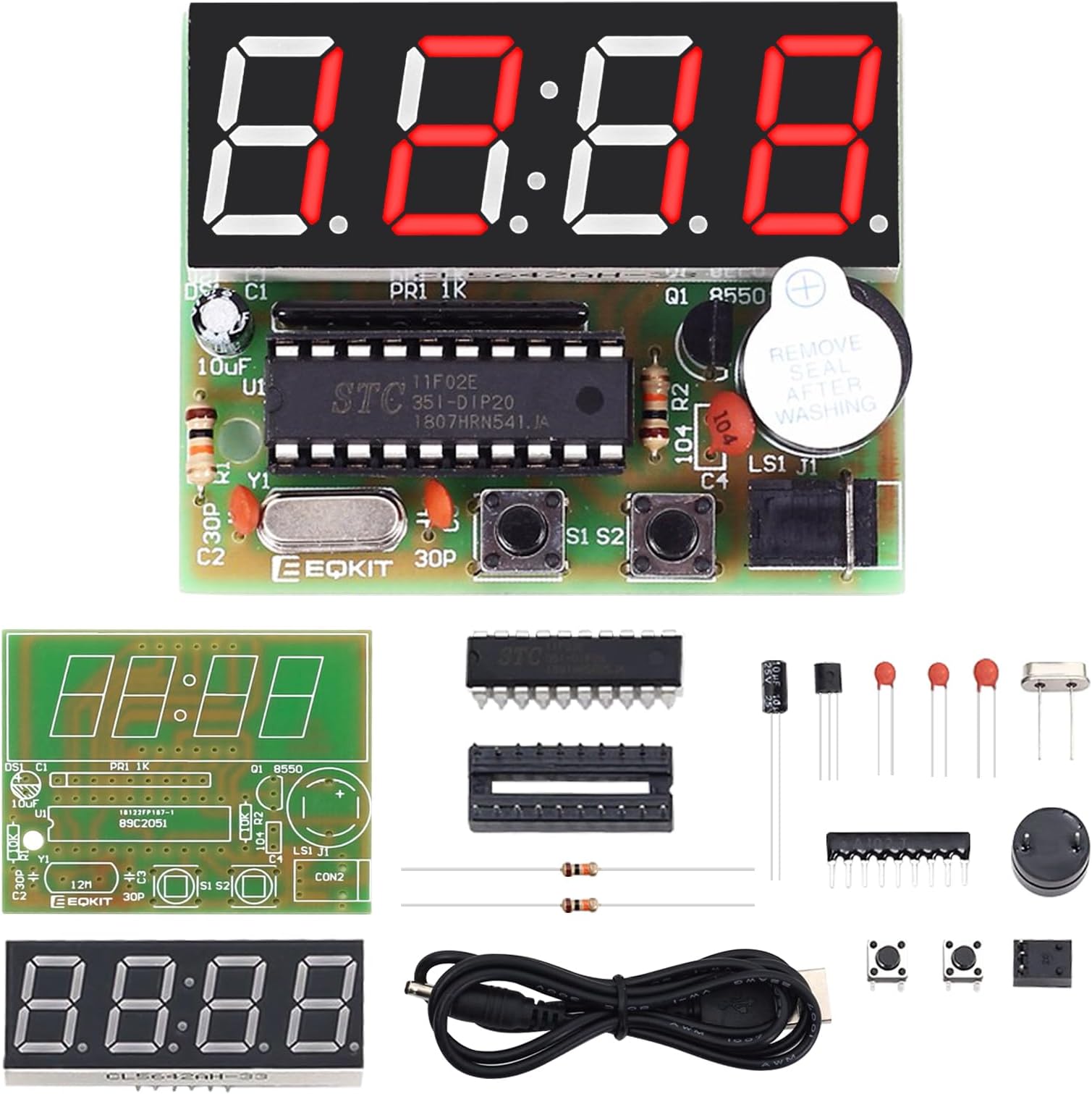 MiOYOOW 4-Digit Digital Clock Kits with PCB, DIY Alarm Clock Soldering Project Kit for Learning Electronics Soldering Practice with English Instructions