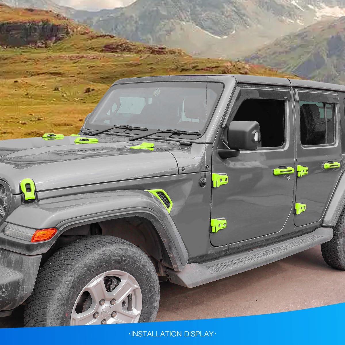 for 2018-2025 Jeep Wrangler JL JLU Sports Sahara Freedom Rubicon Unlimited Gladiator JT Exterior Accessories Engine Hood Hinge Cover Decorations Trim - Green