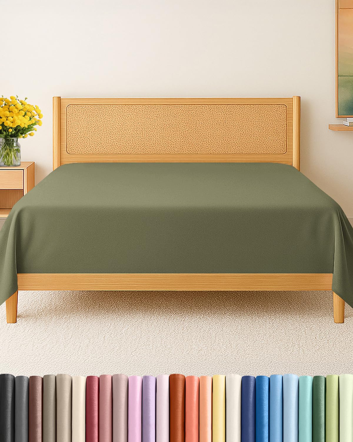 king size flat sheet - hotel quality top flat bed sheet only - ultra-soft, breathable & cooling - fade & wrinkle free - easy-care, stain & shrink resistant bedding - easy-fit & oeko-tex - sage green