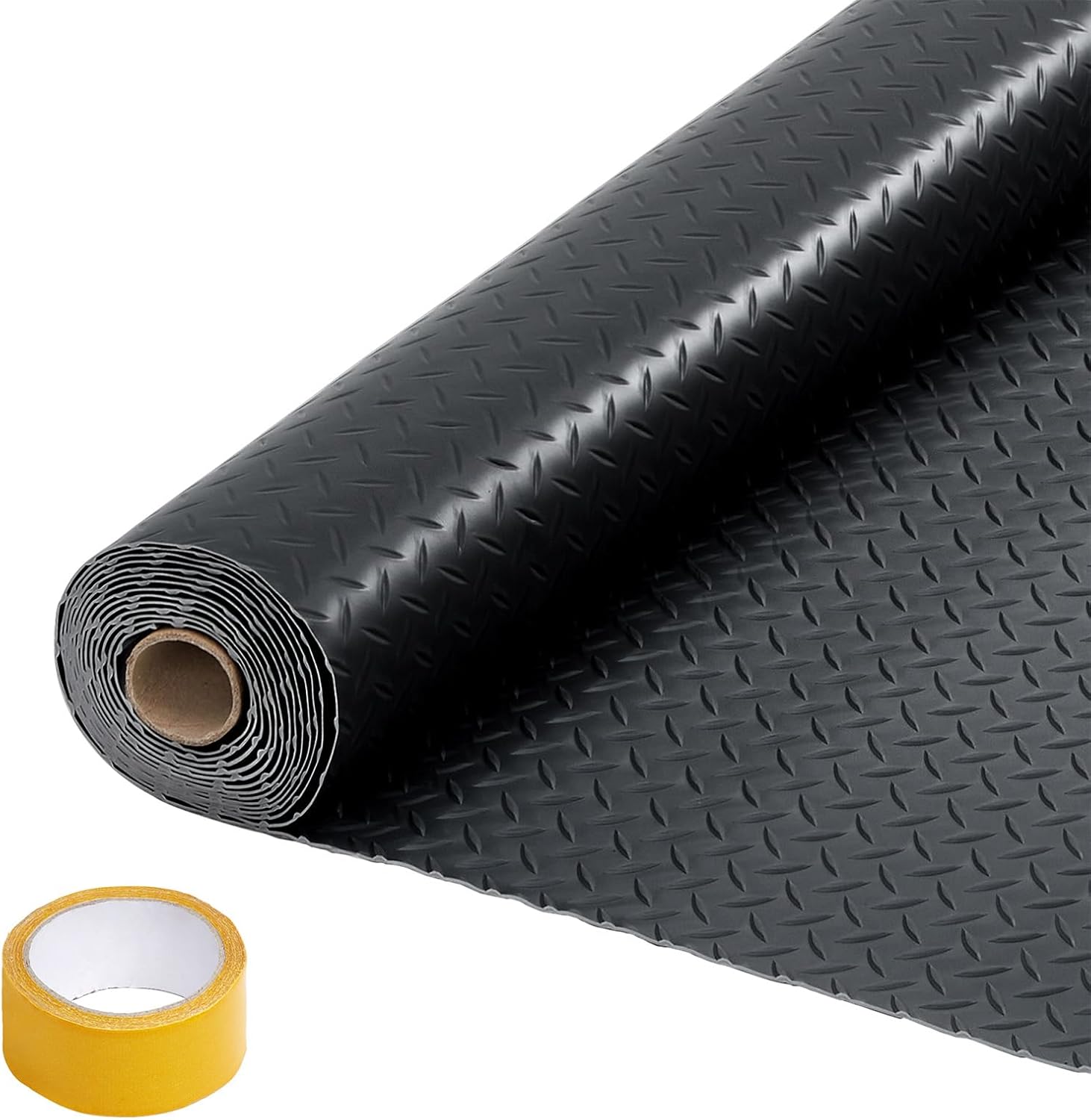 7.5x20 ft Garage Floor Mat, 2mm Thickened Non-Slip PVC Garage Mat Roll, Diamond Plate Floor Protector Mat with 33FT Tapes for Garage, Under Car Parking Mat for SUVs, Trucks, Sports Car, Indoor Use