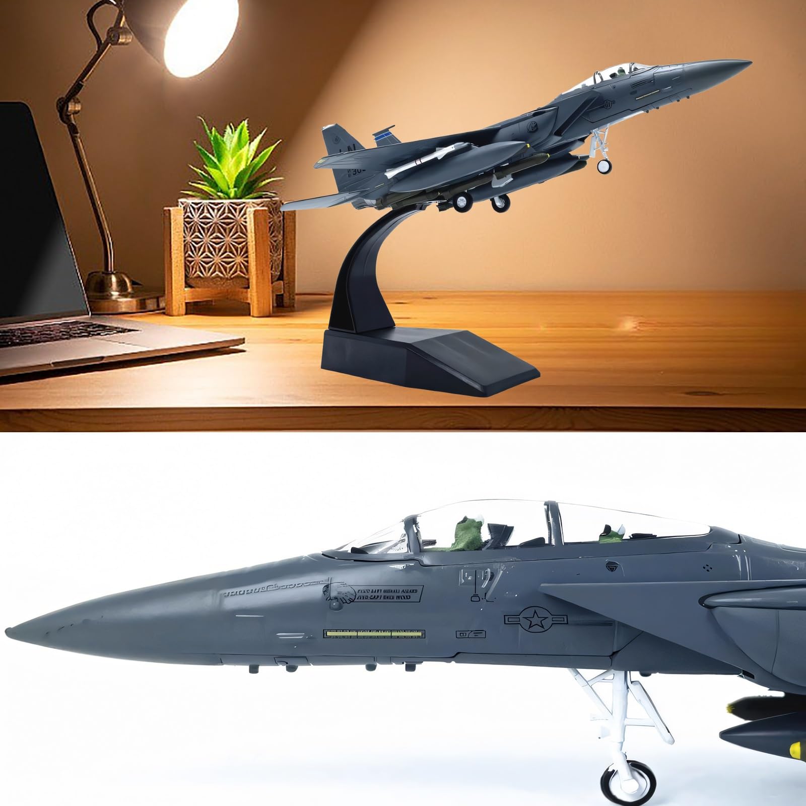 Modello di aereo da caccia F-15E in scala 1:100 in metallo pressofuso Aereo pesante preassemblato alta precisione con espositore, decorazioni for casa ufficio collezione