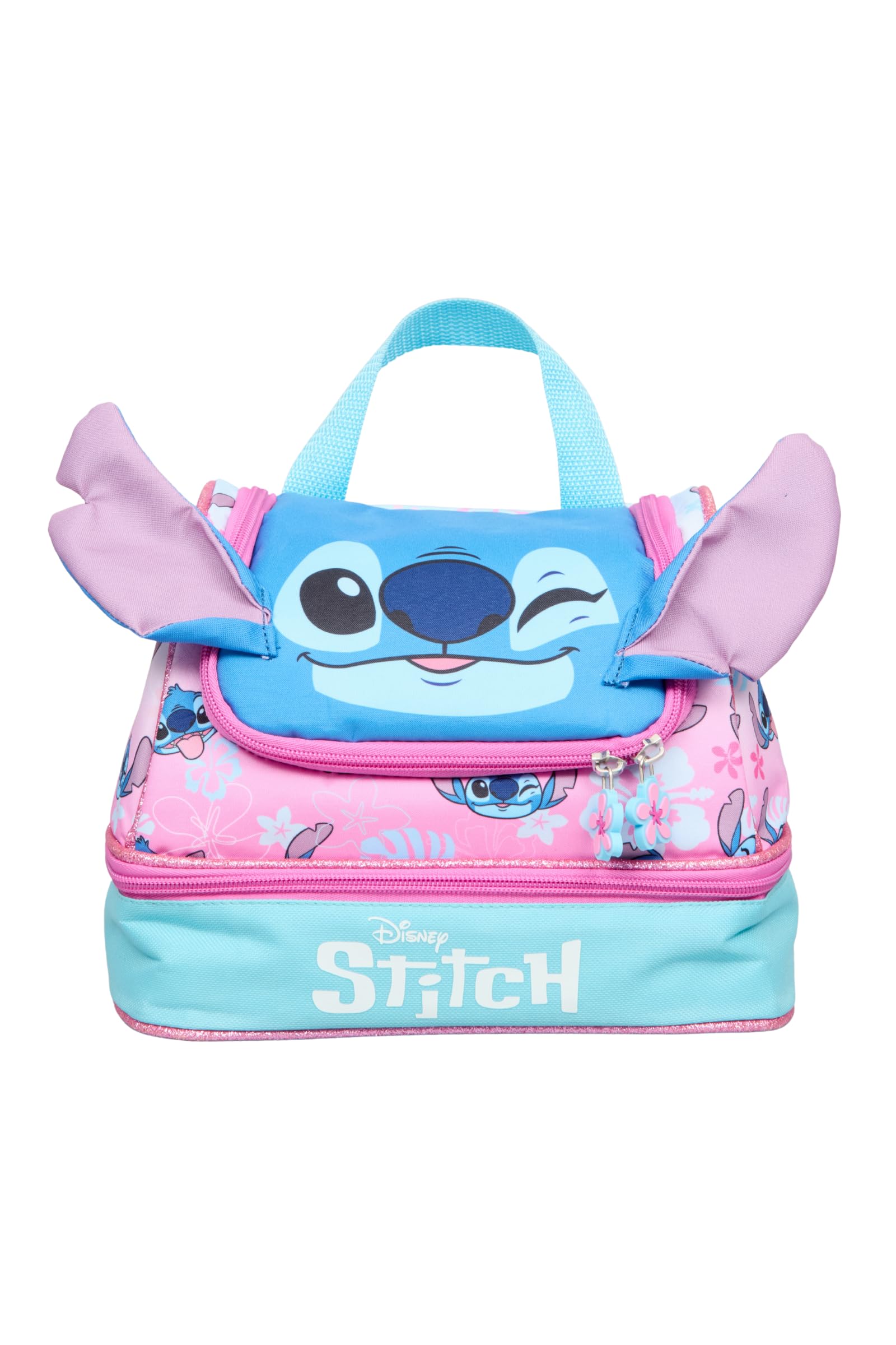 Disney Stitch Sac à déjeuner pour filles – Oreilles 3D – Boîte à déjeuner isotherme rose et bleue pour enfants – Double compartiment – Sac à goûter Lilo & Stitch