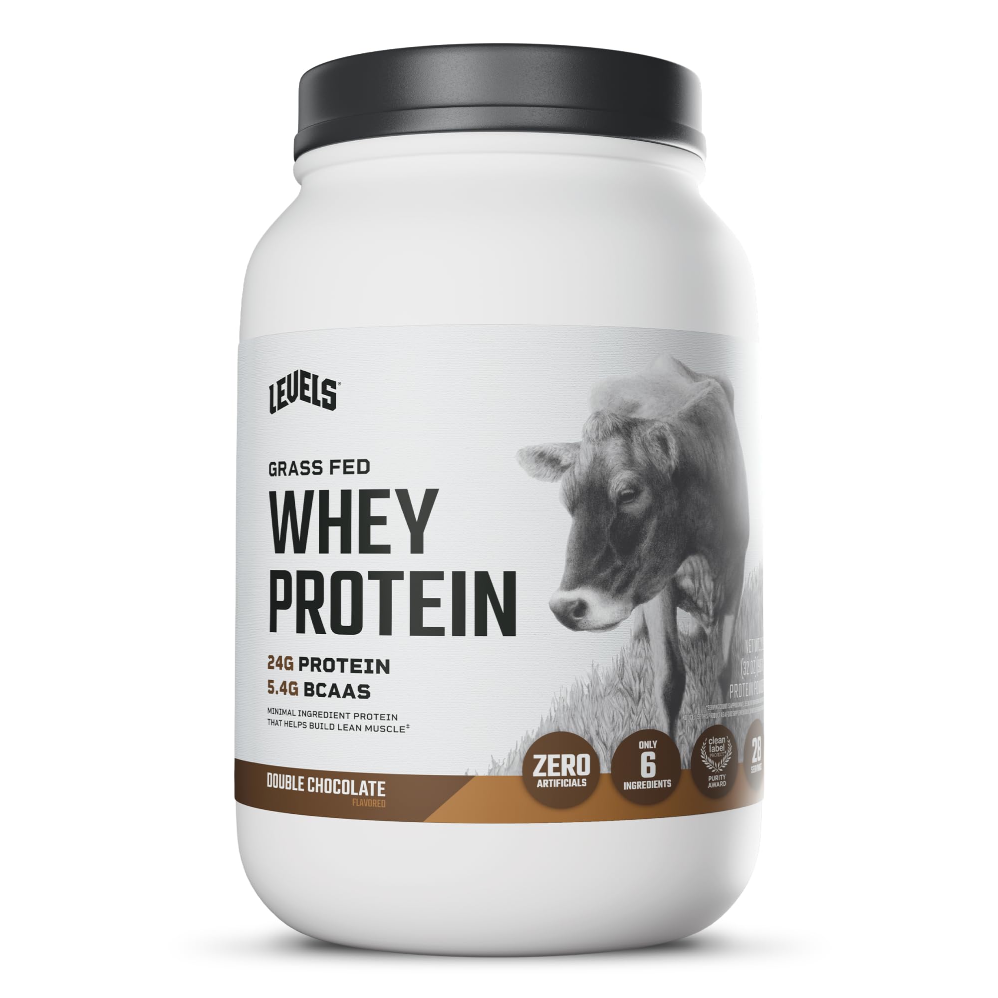 Levels Grass Fed Whey Protein Powder Double Chocolate 2LB (907g) | High Protein Supplement Powder - main product image