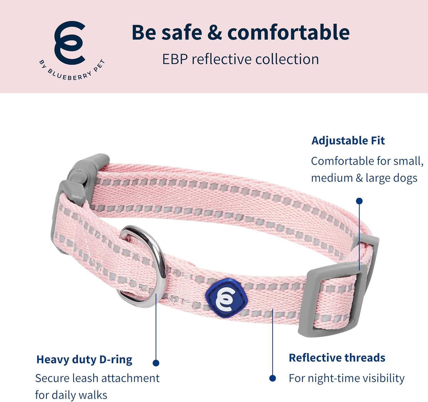 Blueberry Pet Essentials Matching Dog Collar & Leash Set | Pastel Reflective Adjustable Collar with 4 ft Lead for Large Dogs, Baby Pink Large Baby Pink image 3 of 7 B0CWGWKT5Y