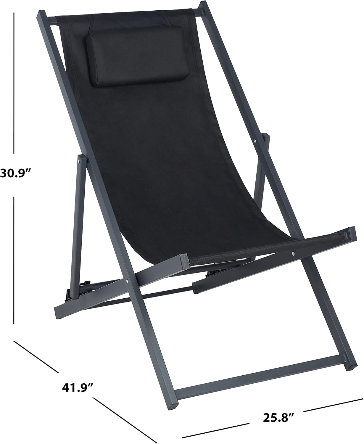 SAFAVIEH Outdoor Collection Camlin Black/Black Adjustable Folding Sling Chair Set of 2 (Fully Assembled)