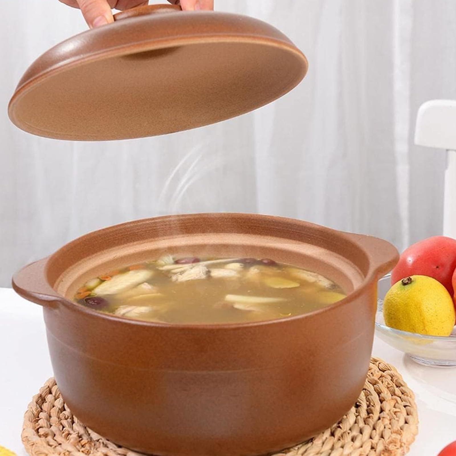 Casseruola in Terracotta con Coperchio - Casseruola in Terracotta Antica, Ideale for Cucinare sul Fuoco Aperto - Casseruola in Ceramica, pentola di Terracotta(2.5L 21.5 * 10CM)