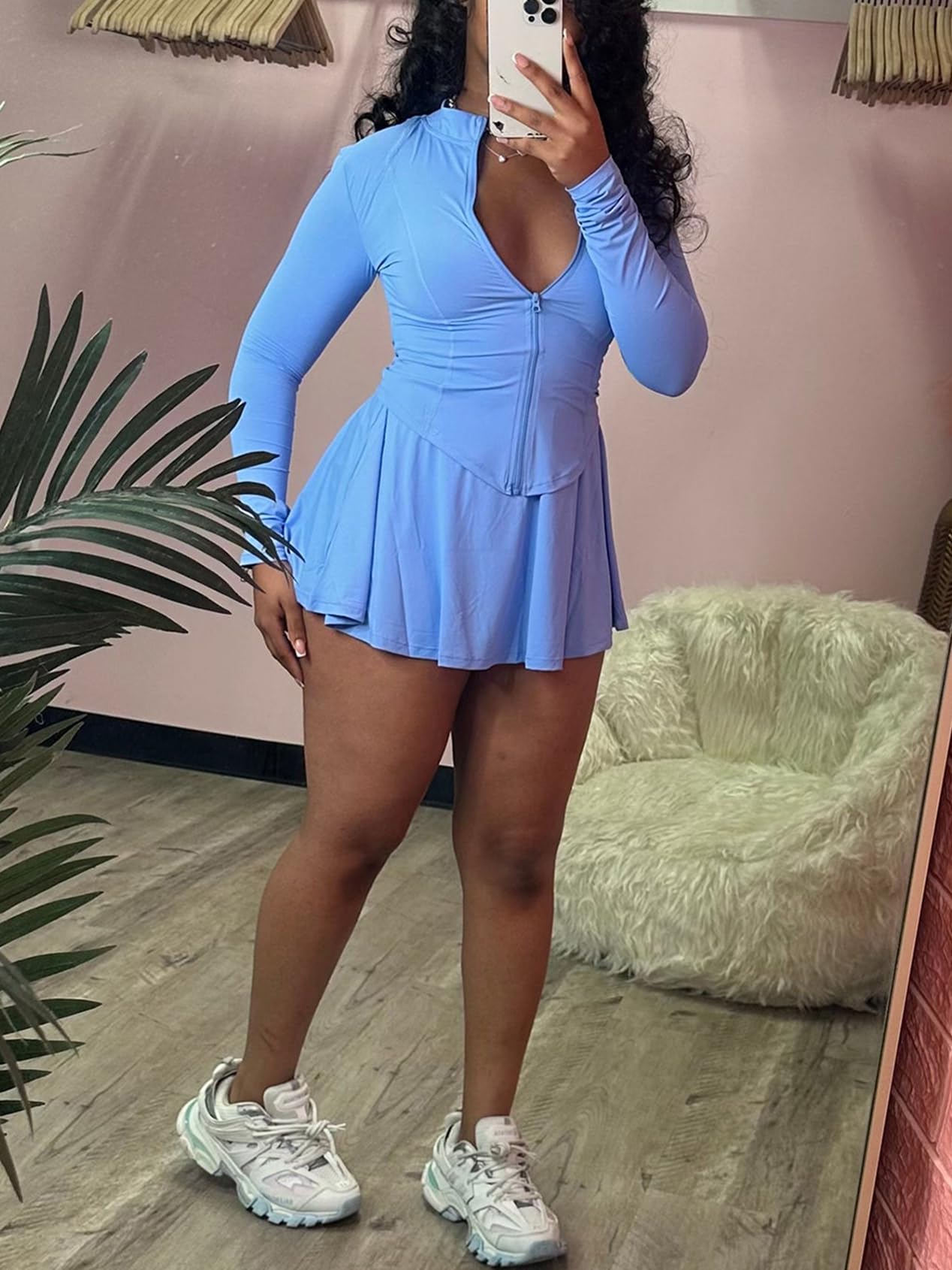 Ensemble de jupes de tennis 2 pièces pour femme – Tenue à manches longues et fermeture éclair – Jupes de golf – Jupes de golf – Sports athlétiques