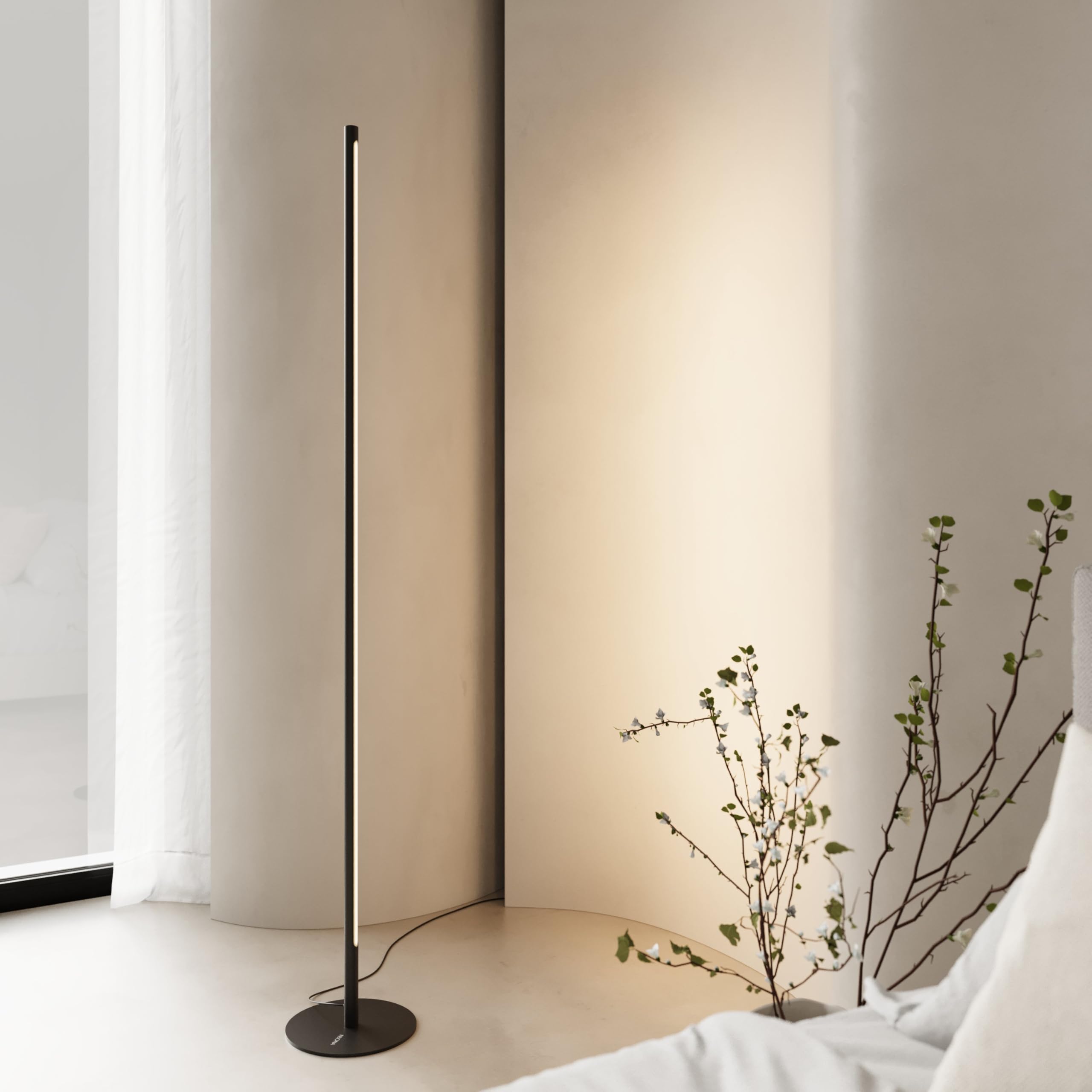 NEONA SELENE LED Stehleuchte Schwarz Stahl Dimmbar, Stehlampe mit Fernbedienung warmweiß bis kaltweiß 2700-5700K CRI 90 Drehbar 140 cm (Schwarz)