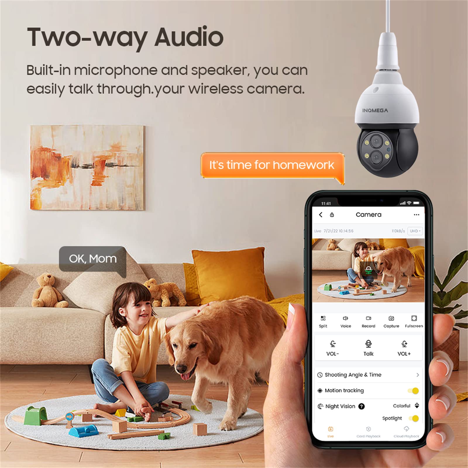 Caméra Ampoule 4MP, Caméra ZOOM 10X Surveillance Vidéo Enregistreur De Protection Externe PTZ Double Objectif 4Mm-12Mm Couleur Nuit,4m