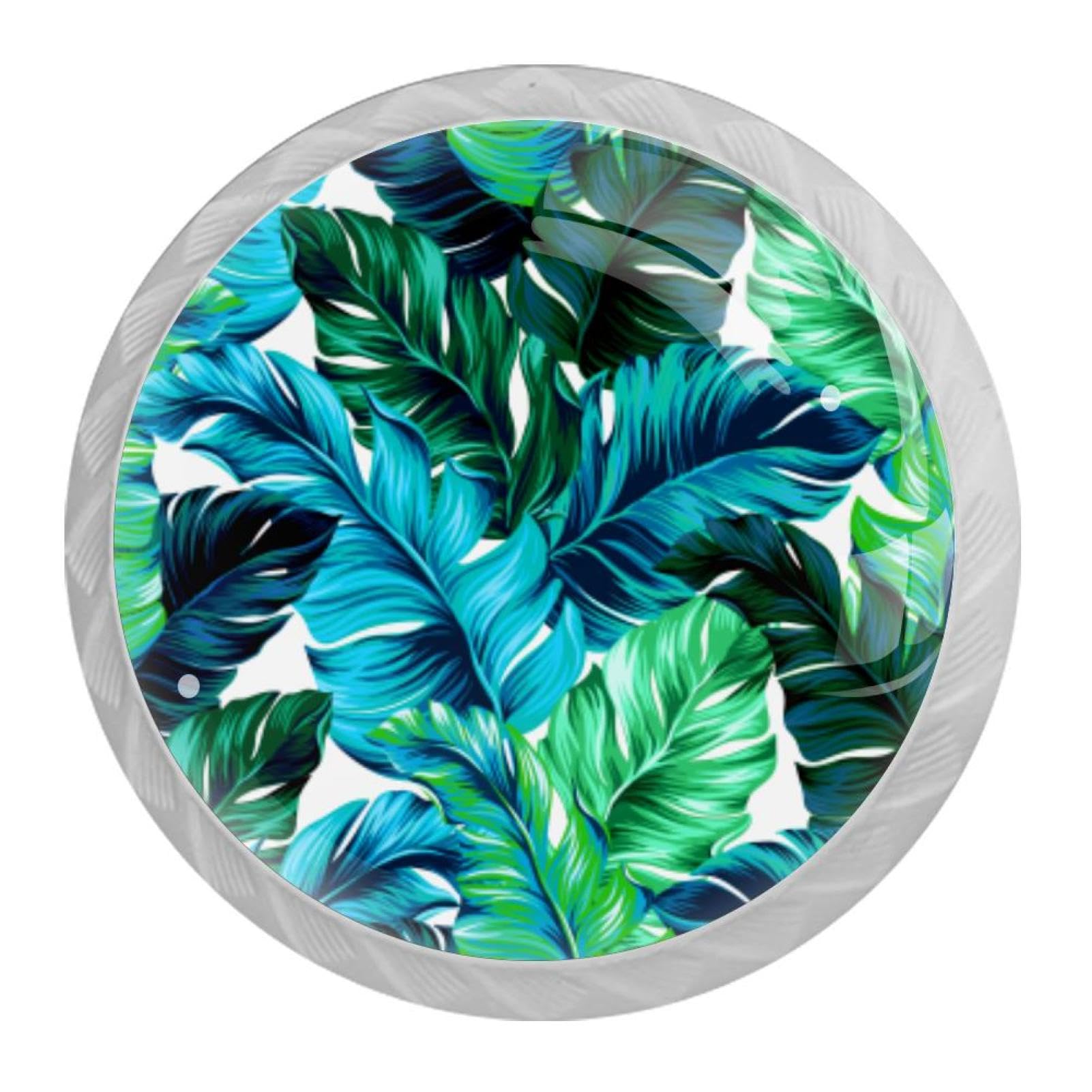 Tqmspg 4 Pieces Drawer Pulls Tropical Palm Jungle Leafs Door Knobs Dresser Handles for Kitchen Wardrobe Cupboard Hardware Furniture