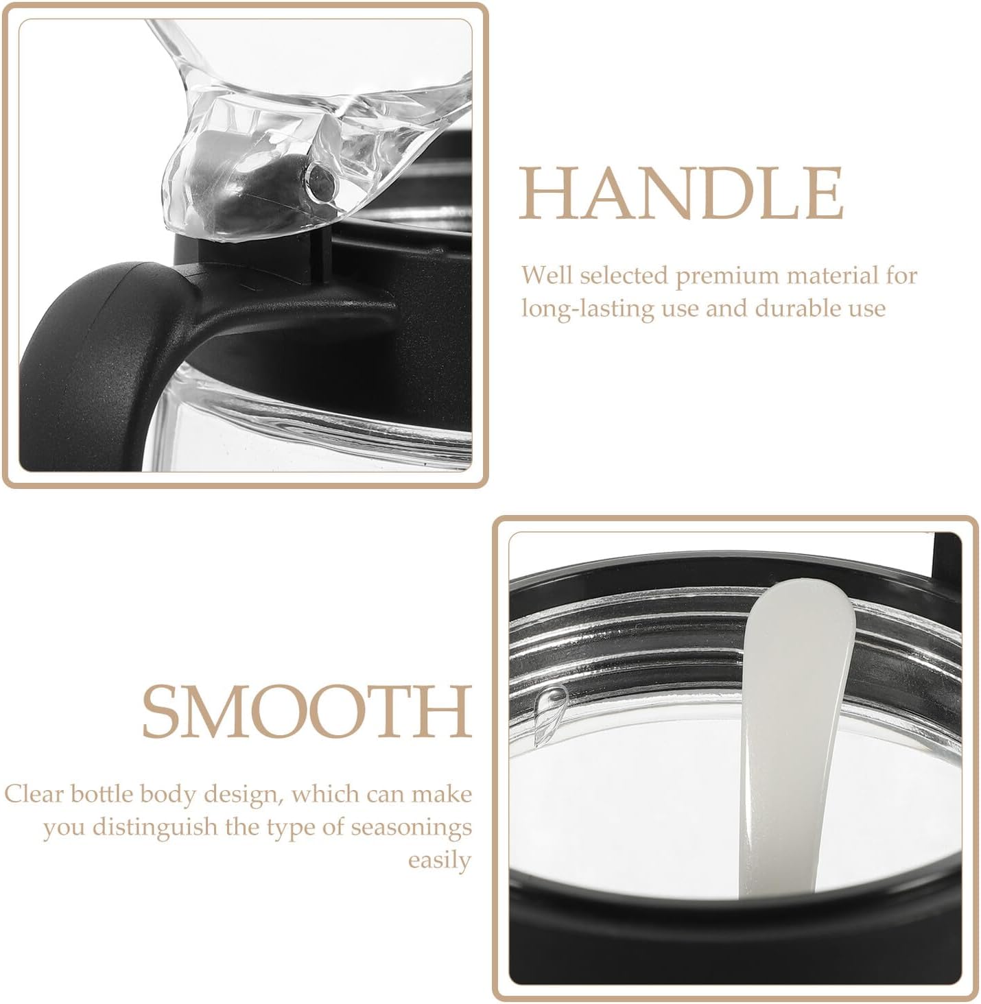 Glass Seasoning Jar Set 350ml with 3 Compartments Black Lid Multi-use Spice Storage Pot Condiment Container for Kitchen and Dining