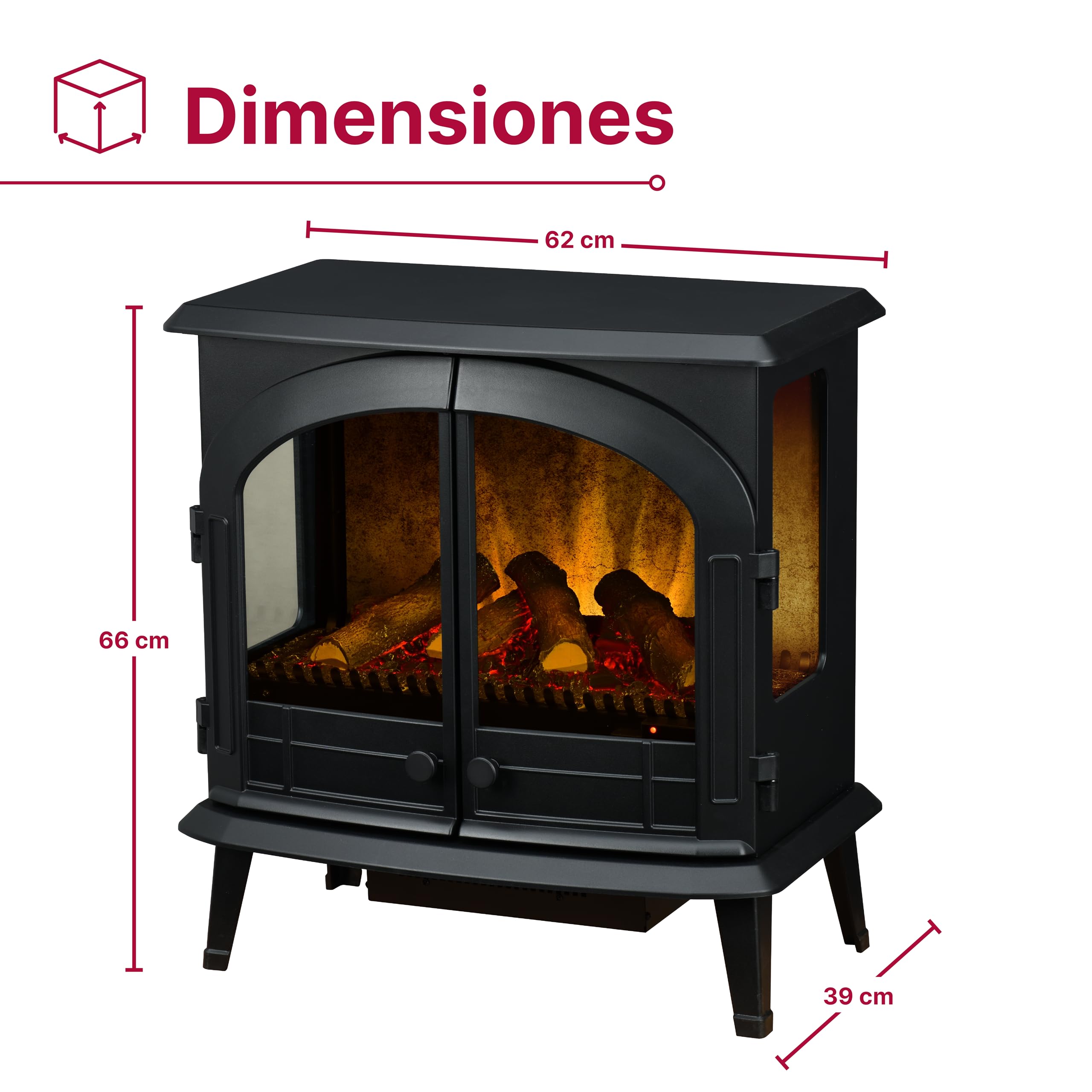 Dimplex Emberly Chimenea Electrica Â– Chimenea Electrica Decorativa de Tres Lados con Calefactor y Efecto de Llama Optiflame Â– Calefactor de 2 kW Activable Â– Inluye Mando a Distancia y App