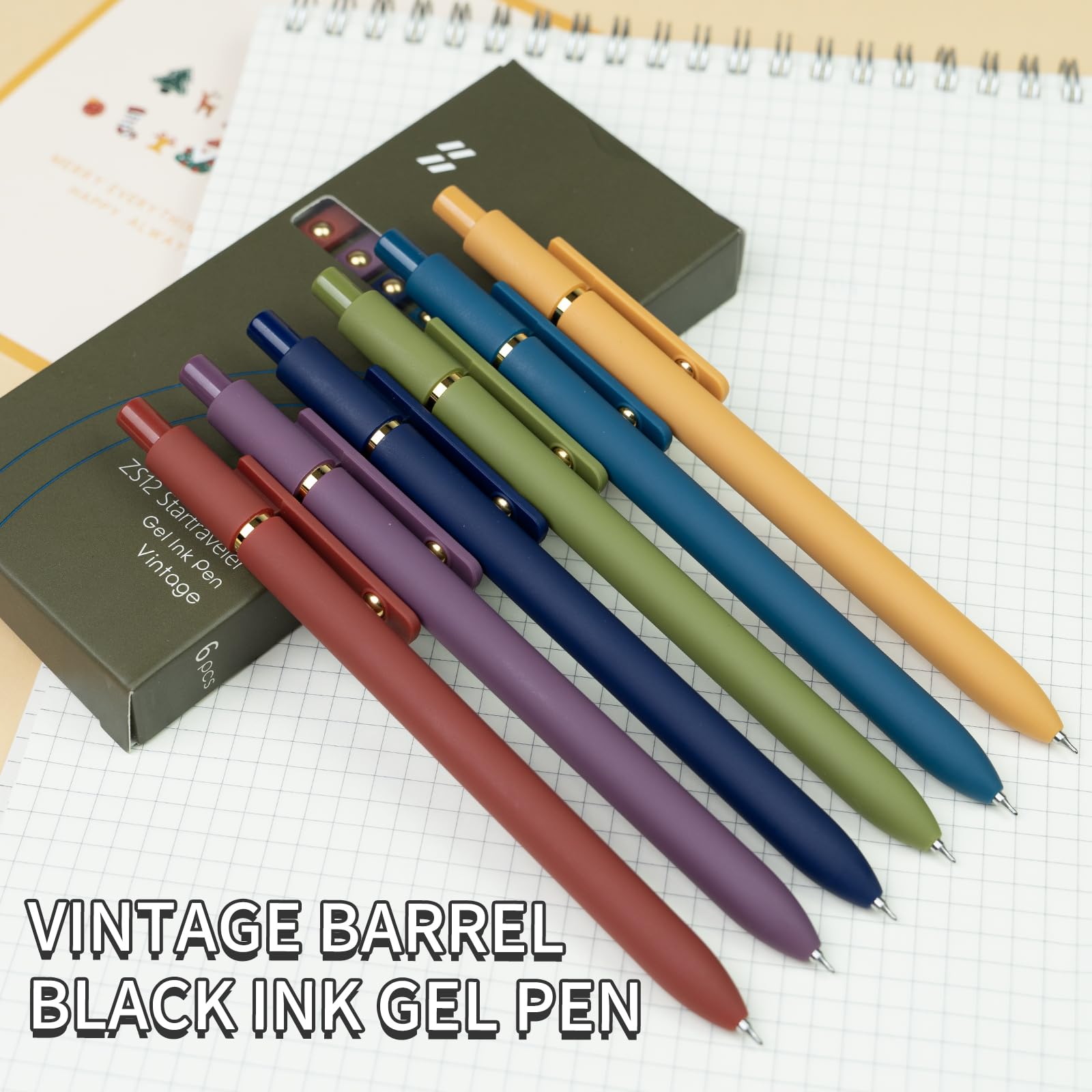 YOXMJDB 6 bolígrafos de gel, bolígrafos de tinta negra de 0.5 mm, punta fina, suave, bonitos bolígrafos japoneses para diario y toma de notas, regalos para mujeres y hombres, 6 piezas de oro vintage