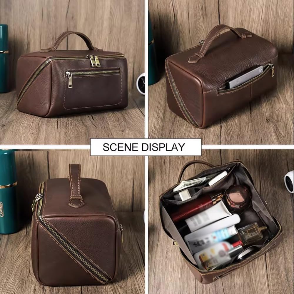 Borsa da Viaggio da Toilette da Uomo in Pelle – Kit da Barba Fatto a Mano, Spazio spazioso e Maniglia for Il Trasporto – Borsa da Viaggio in Pelle for Uomo e Donna