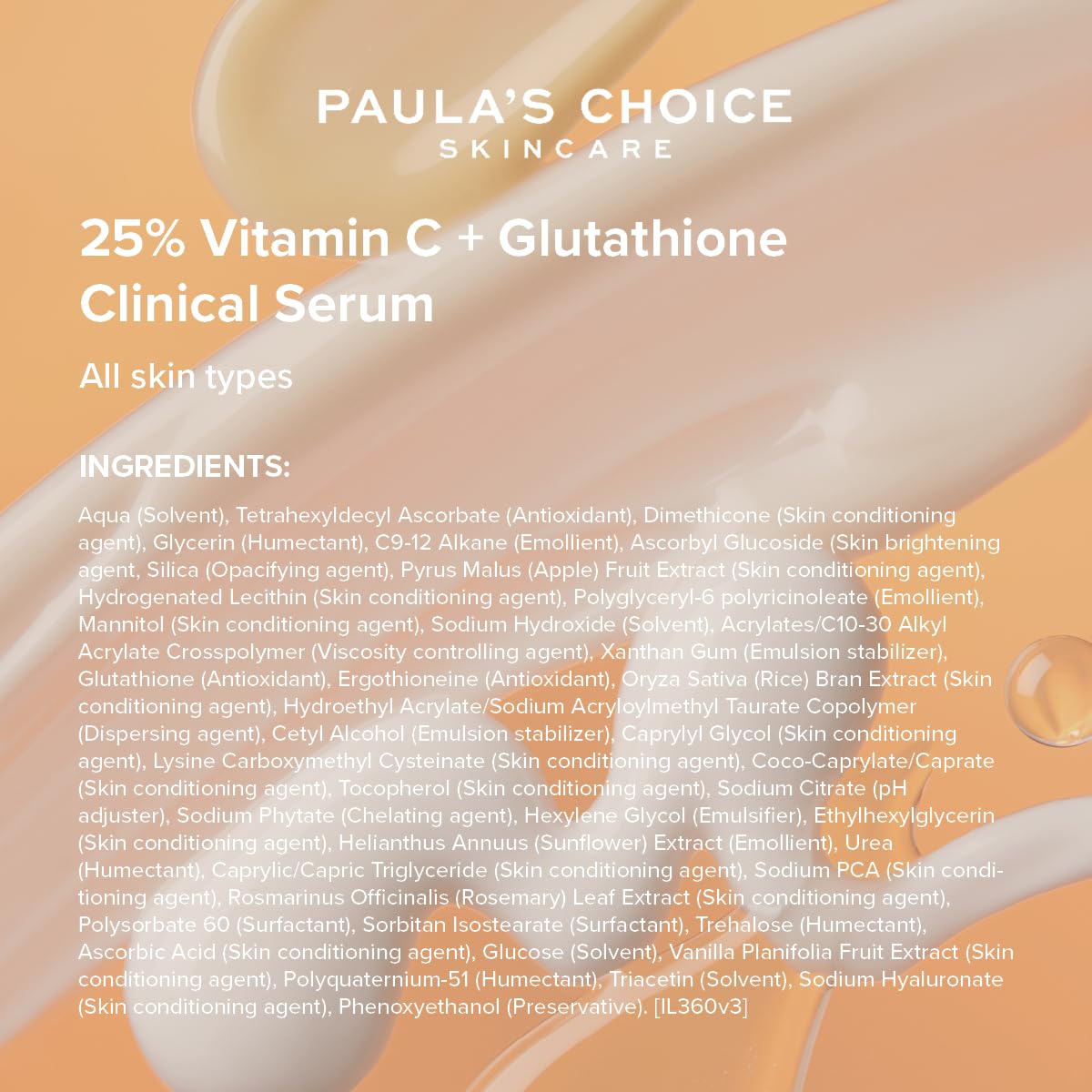 Paula's Choice 25% Vitamin C + Glutathione Clinical Serum - Serum do twarzy Anti-Aging z witaminą C poprawia przebarwienia i rozjaśnia skórę - Z Glutation - Wszystkie Rodzaje Skóry - 30 ml