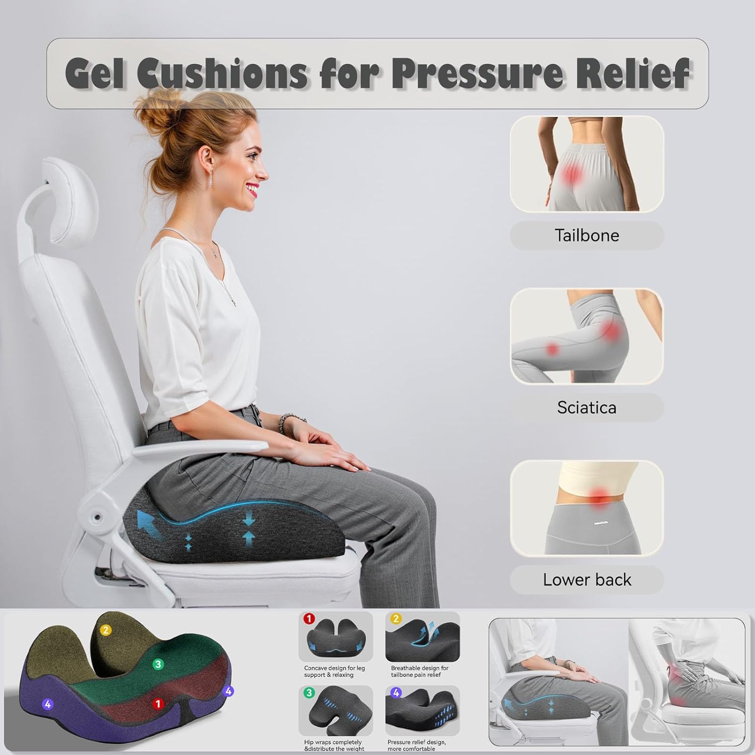 CXC Seat Cushions for Office Chairs – Recovery Memory Foam, Seat Cushion for Desk Chair, Car, Wheelchair, Hip & Tailbone Pain Relief Cushion for Long Sitting, Non-Slip (Dark Gray, Modal Fabric)