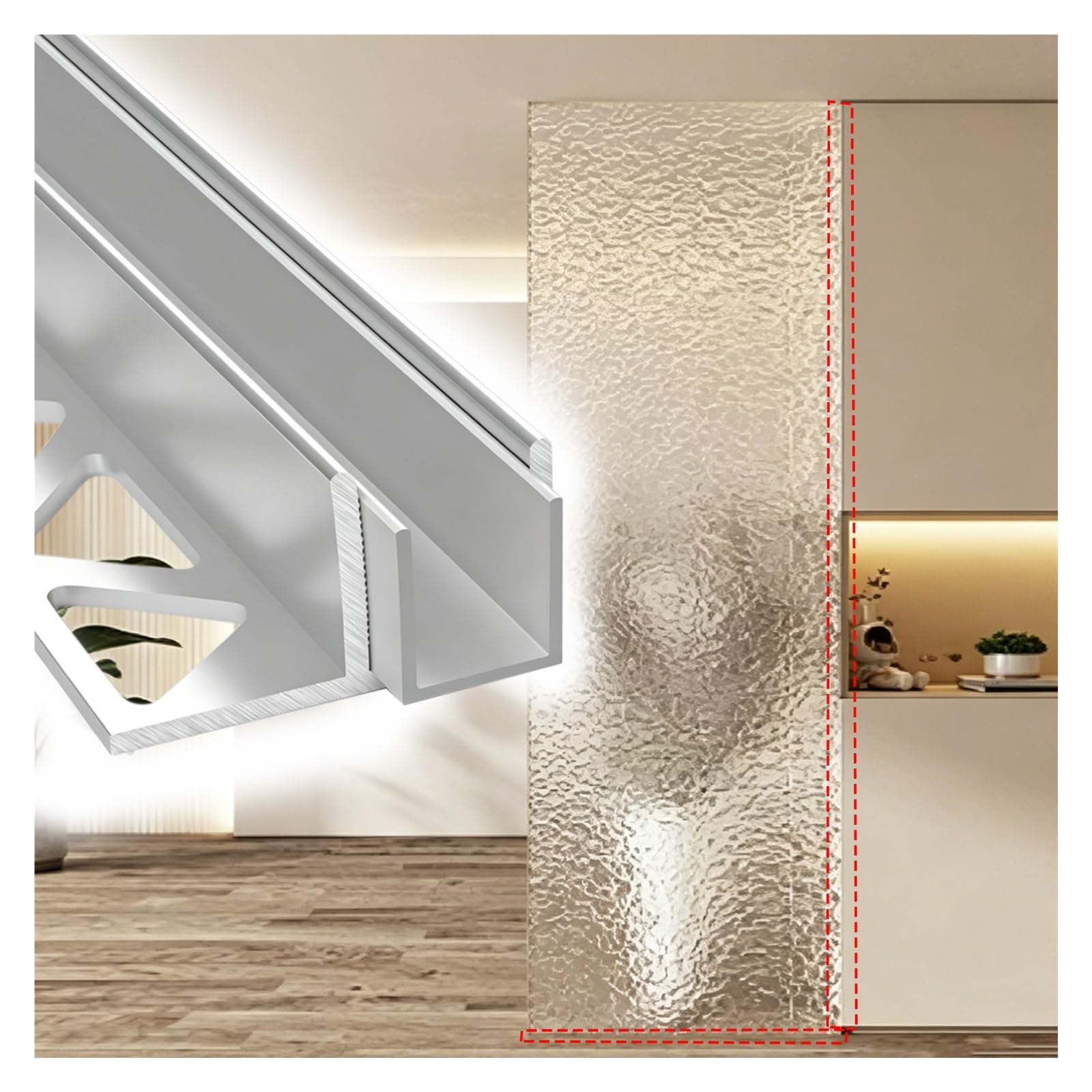 Bedroom Glass Fixed Channel 40 55 60 in, Embedded Partitions Panels Retaining Track for Stabilizing Support, Rustproof Retainer Trim Slot for 3/8"(10mm)(Silver,L170cm/67in)