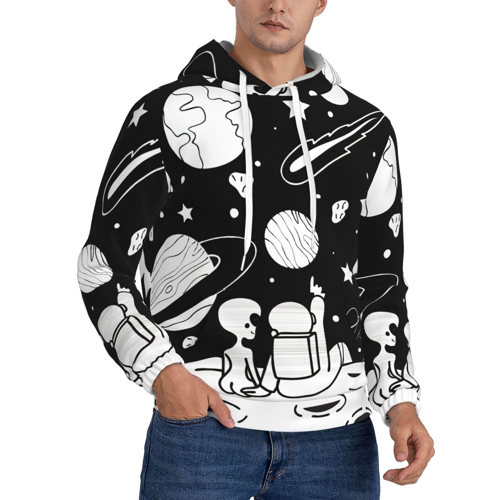 Sweat à capuche homme imprimé extraterrestre pour tenue décontractée - 8