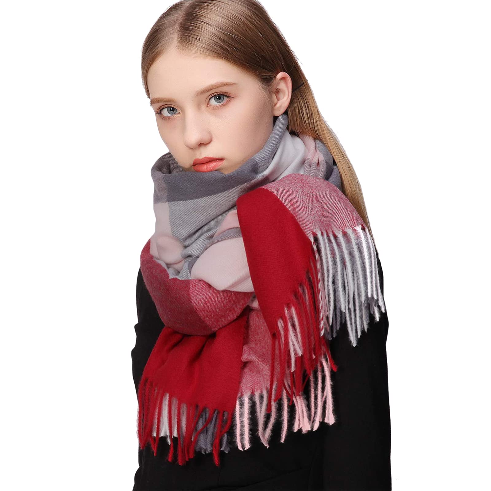 RIIQIICHY Scarf Chritmas Gifts for Women Ladies Scarves Winter Tartan Blanket Scarfs Warm Pashmina Shawl Wraps