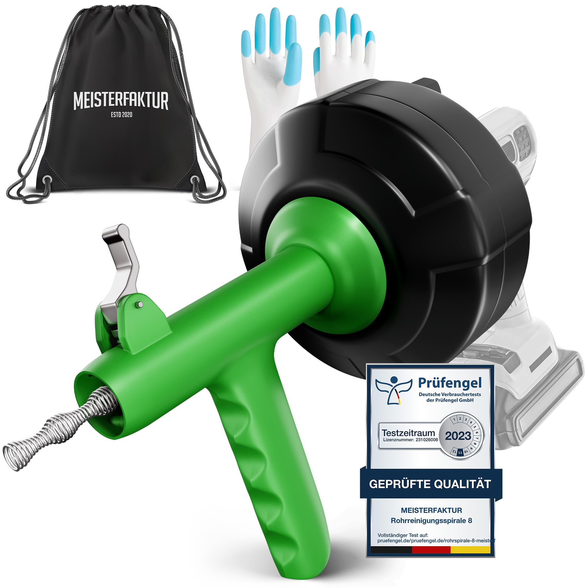 Meisterfaktur Sonda Sturatubi per Pulizia [7,5 m] - Funzione Automatica - Molla Stura Tubi Ideale con Alimentazione Automatica - Sonda Idraulica Stura Lavandini e Scarichi per Amanti del Fai da Te!