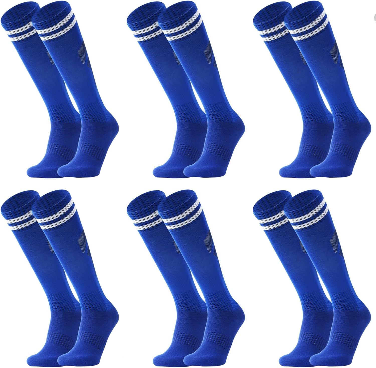 6 Pairs Kids Soccer Socks Striped Knee High Tube Socks Football Uniform Sports Socks for Boys Girls 6-12Years Old