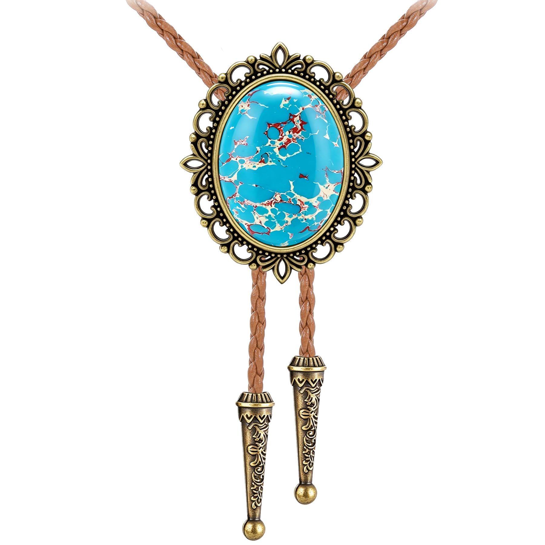 Jeilwiy Bolo Tie for Men Real Stone Westwern Cowboy Ties Silver Bolos Women Leather Necktie Gift for Birthday Christmas