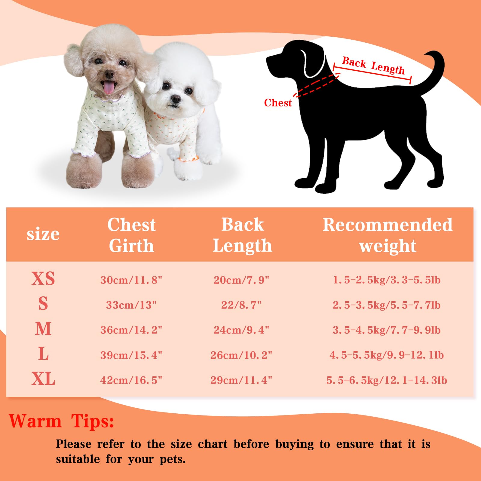 Yaopelky Pet Clothes for Small Medium Dogs Cat Daisy Flower Prints Dog Shirts Long Sleeve Ruffle Puppy Clothes Dog Pajamas for Chihuahua Shih Tzu Yorkie (Orange - Image 2