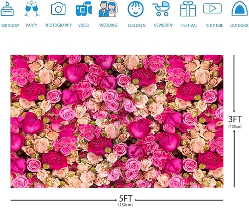 Miniatura 5 de Telón de fondo de fotografía de flores rosas rojas y rosadas de 5 x 3 pies, fondo de fotos para el día de San Valentín, baby shower, boda, feliz