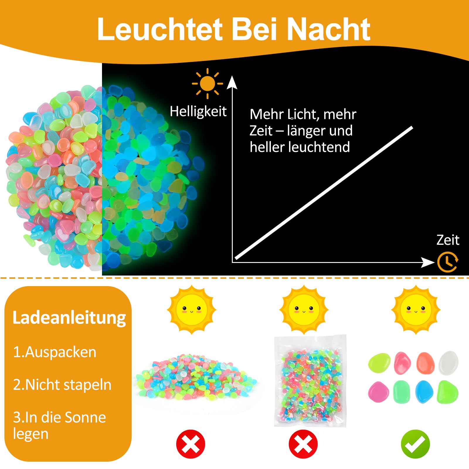 400 pietre luminose colorate, pietre fluorescenti riutilizzabili, piccoli ciottoli luminosi per giardino, acquario, balcone, terrazza e cameretta dei bambini
