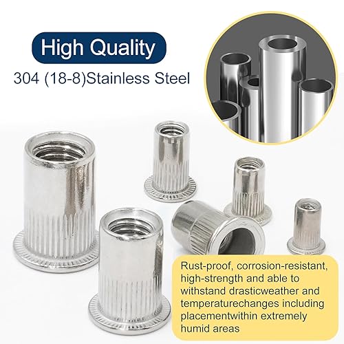 Miniatura 5 de Juego de tuercas de remache métricas de acero inoxidable 304 (218 piezas), M3 M4 M5 M6 M8 M10 de cabeza plana, conjunto de tuercas roscadas Rivnut