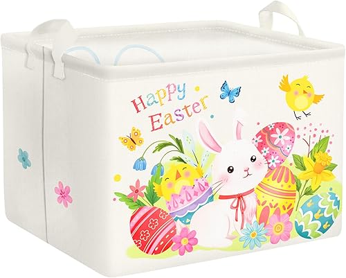 Clastyle Cesta de Pascua grande para niños y niñas, huevos de Pascua, conejito, cesta de regalo, libro vacío, organizador de pecho, ropa, toalla,