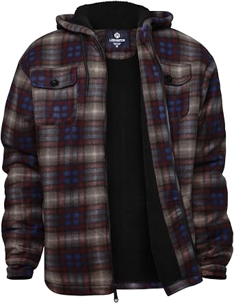 LeeHanTon Mens Flannel Jackets Sherpa Lined Fleece Zip Up Winter Warm Workout Plaid Sweatshirt with Hood