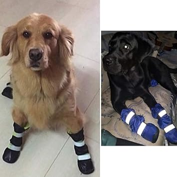 Waterproof Dog Boots for Winter Snow Rain, Extended Cuff Paw Protectors Dog Shoes,Waterproof Dogs Snow Boots with Nonslip Rubber Sole and Reflective Strips,Red,XL