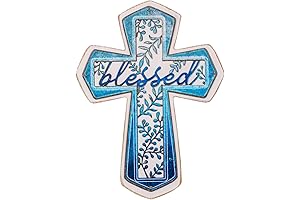 11" Blue Cross Wall Hanging Cross with Blessed Design