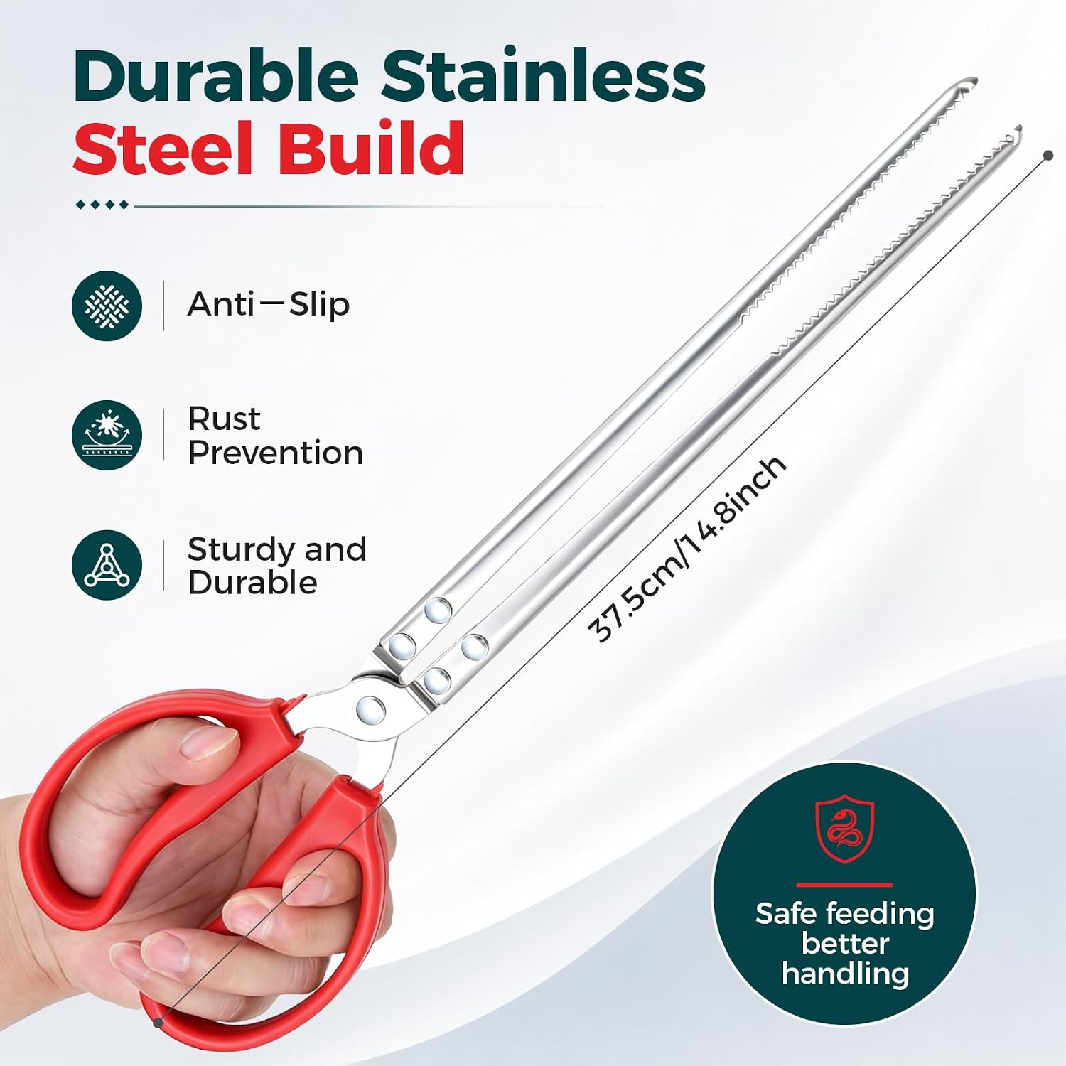 Snake Feeding Tongs, 15-Inch Stainless Steel Reptile Feeding Tongs with Serrated Tips image 2