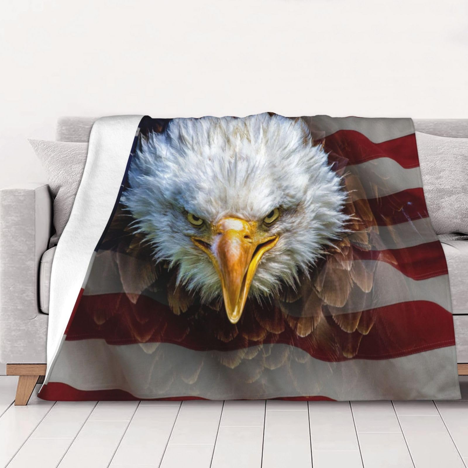 AUBKFELD American Bald Eagle Printed Flannel Blanket 102x76 CM, Soft & Warm Throw Blanket for Sofa/Couch/Bed/Car, Gifts for Audlts Women Men