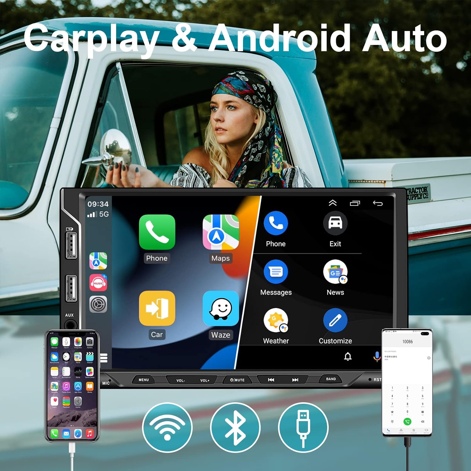 android 11 carplay double din bluetooth car stereo android auto 7 inch touchscreen car audio receivers support gps mirrorlink backup camera aux