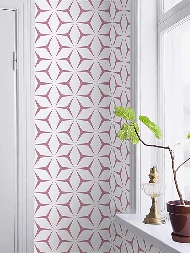 Miniatura 6 de Heroad Papel tapiz geométrico de 17.7 x 393 pulgadas, papel de contacto geométrico rosa y blanco, papel de contacto moderno extraíble, papel de