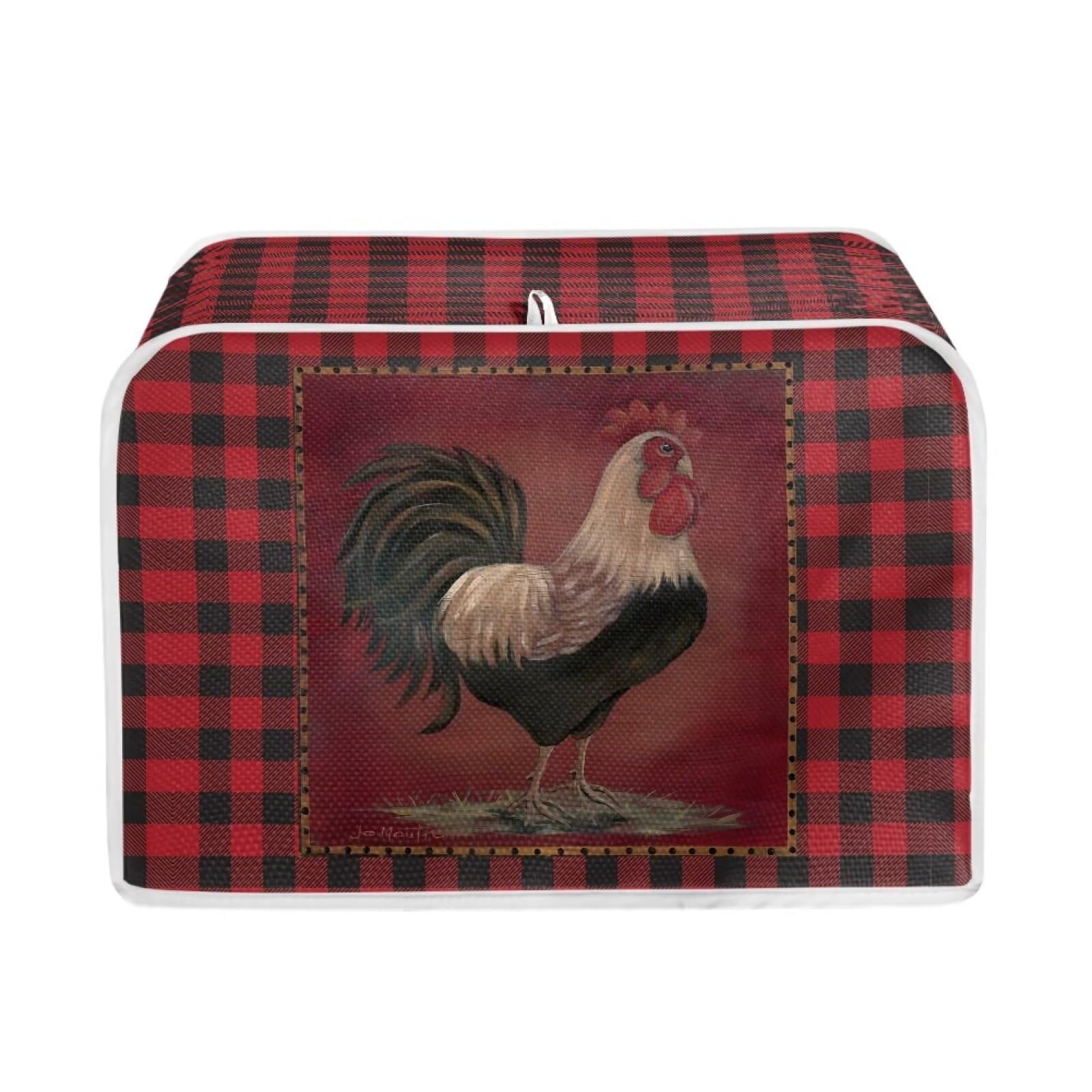 JSLXYYBQ Red Check Rooster Print Toaster Cover 2 Slice, Kitchen Appliance Decorative Dustproof Chicken Pattern Bread Maker Cover Women Gift