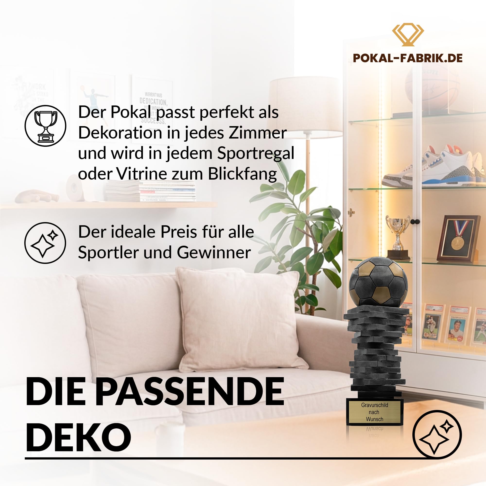 Pokal mit Gravur Wunschtext, Sportfigur, 30 cm | Personalisierte Auszeichnung für Fußball WM & Sport Events, inkl. Marmorsockel, Geschenk-Trophäe für Kinder