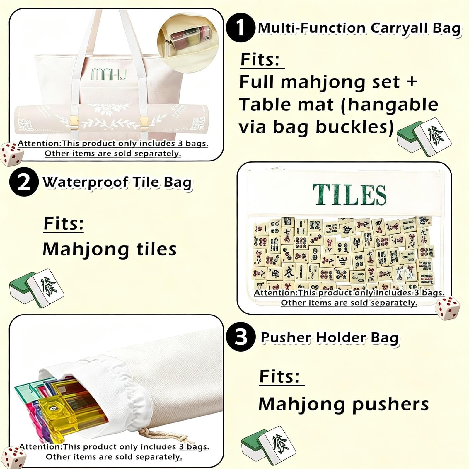 Mahjong-Aufbewahrungstasche, 3-teiliges Set, Für Mahjong-Steine Und Ständer