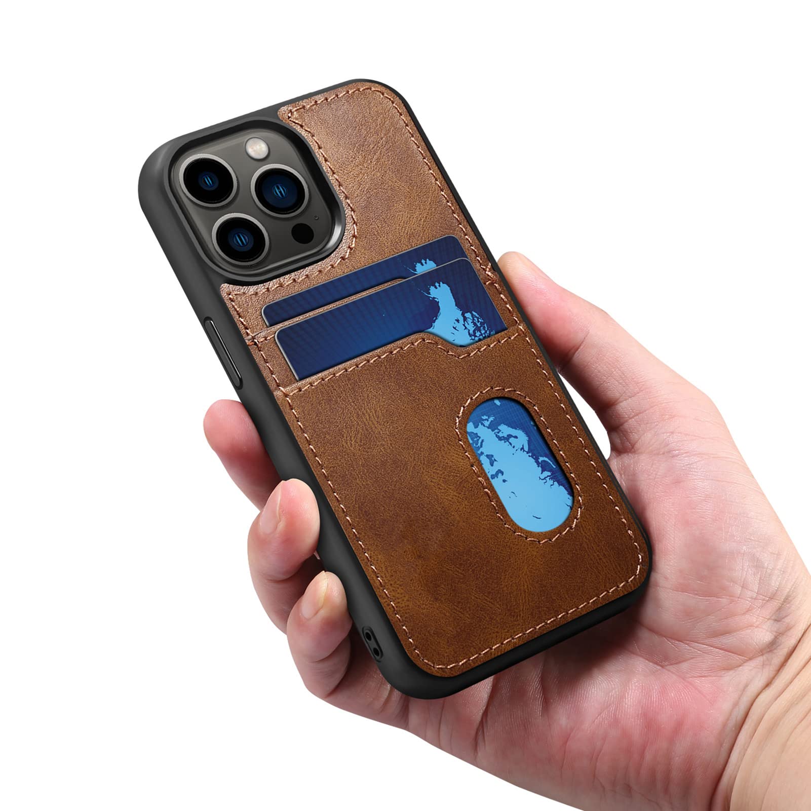 Custodia a portafoglio per iPhone 13 Pro, in vera pelle di lusso, con scomparti per carte di credito, supporto per iPhone 13 Pro, colore: Rosso