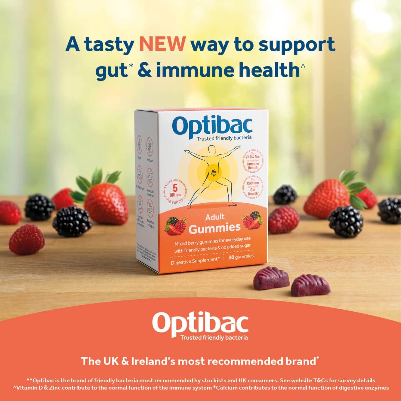 Optibac Probiotics Adult Gummies Vegan Digestive Supplements with