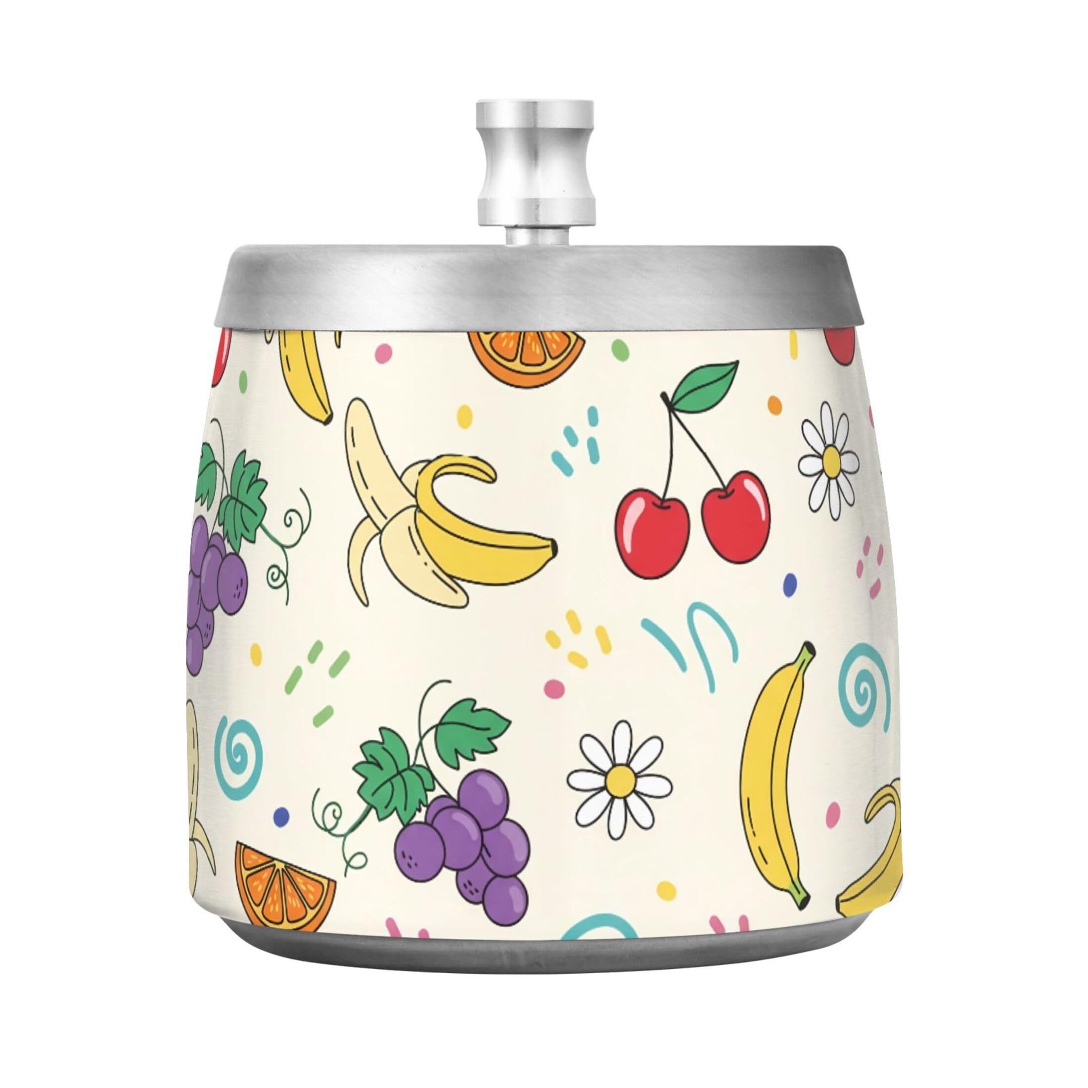 Kutsu Fruits Ashtray for Cigarette, Smokeless Odorless Ash Tray Stainless Steel for Home Office, Anti-Slip Ashtray with Lid for Outdoor Balcony