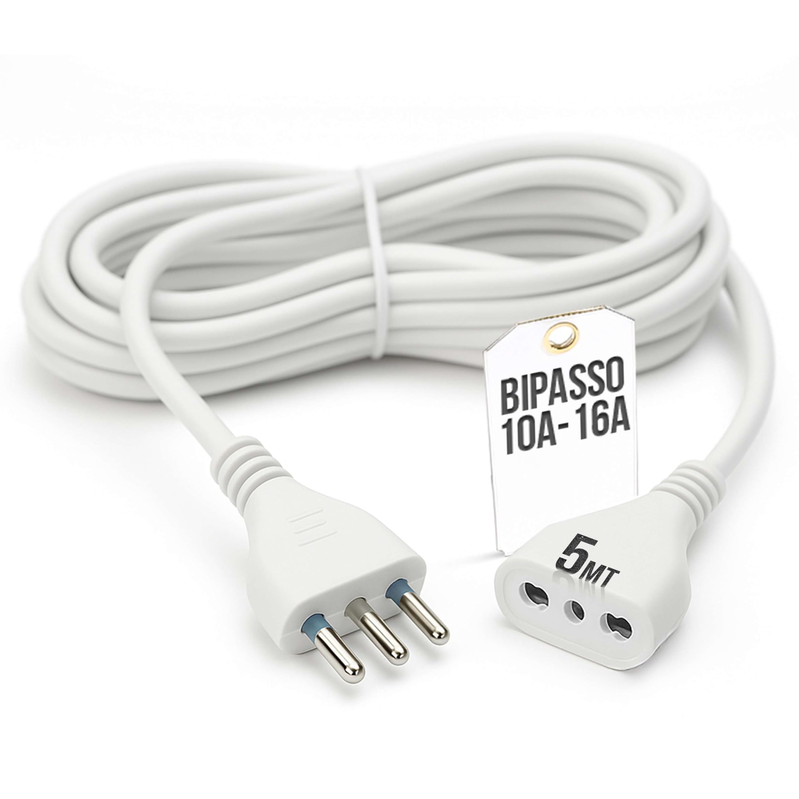 TEMPO DI SALDI Prolunga elettrica 5 Metri Flessibile e Resistente, con Spina Elettrica e Presa 16A Bipasso. Cavo Prolunga Elettrica, Extension Cable pratico per ambienti domestici e professionali