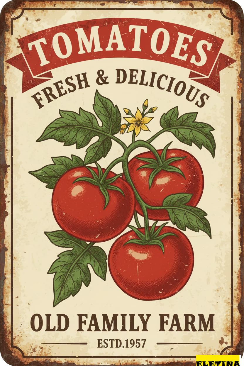 Vintage Metal Tin Sign Fresh & Delicious Tomatoes Old Family Farm Wall Decoration 12x8 Inches House Room Cafe Bars Restaurants Pubs Decorative Private Property