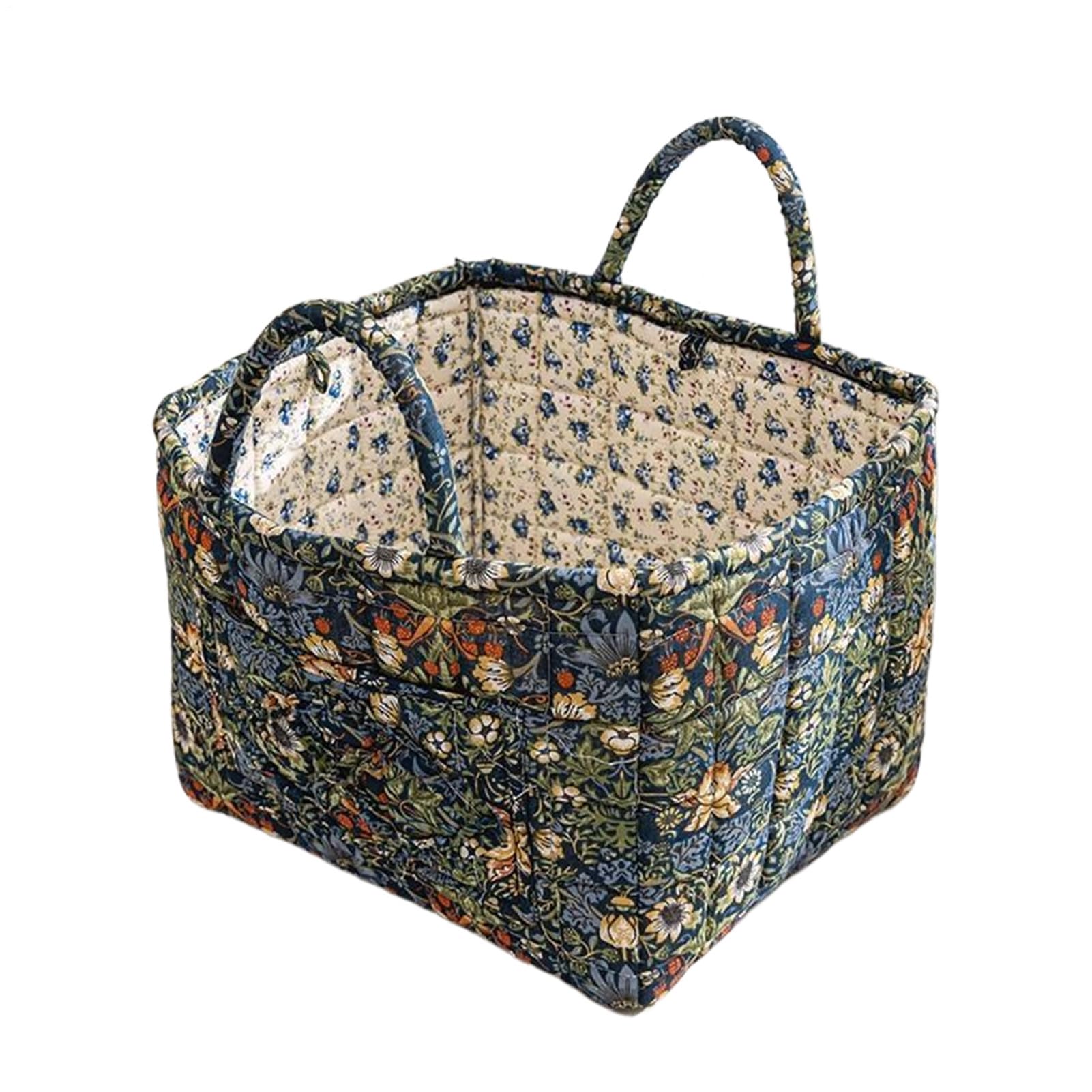 Panier de rangement en tissu floral 33x27x26 cm bohème pour linge et placard