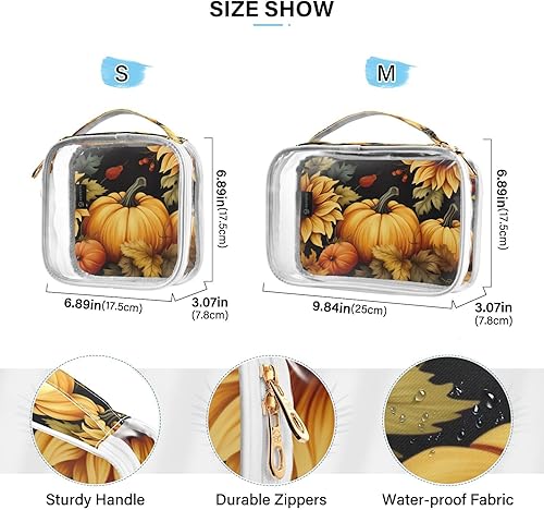 Miniatura 4 de Autumn Pumpkin Sunflower Clear Toiletry Bag for Traveling,2 Pack Makeup Cosmetic Bag with Zipper,Travel Bag for Toiletries,Travel Essentials 21214546